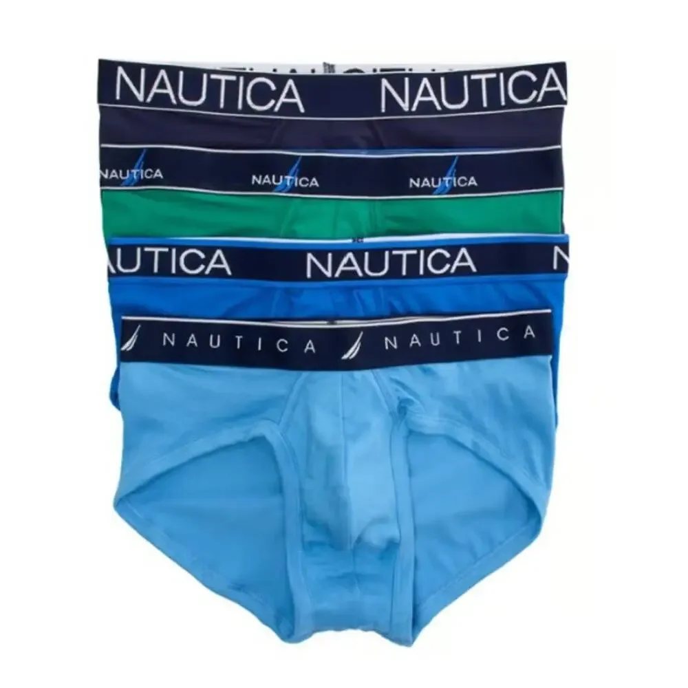 Nautica Men's Large 36-38 Stretch Briefs 4-Pack Blue Green NIB